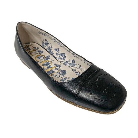 Gucci Hills GG Logo Ballet Flats EU 36.5 US 6.5 Cap Toe Double G Leather - Picture 1 of 14